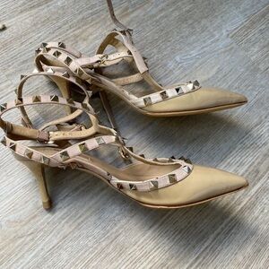 Valentino Rockstud Caged Leather Ankle Strap Heels
